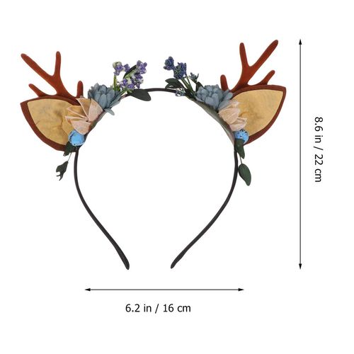 Lurrose Christmas Deer Antler Flower Berry Crown Floral Headbands Christmas Boho Headdress Party Headwear for Women