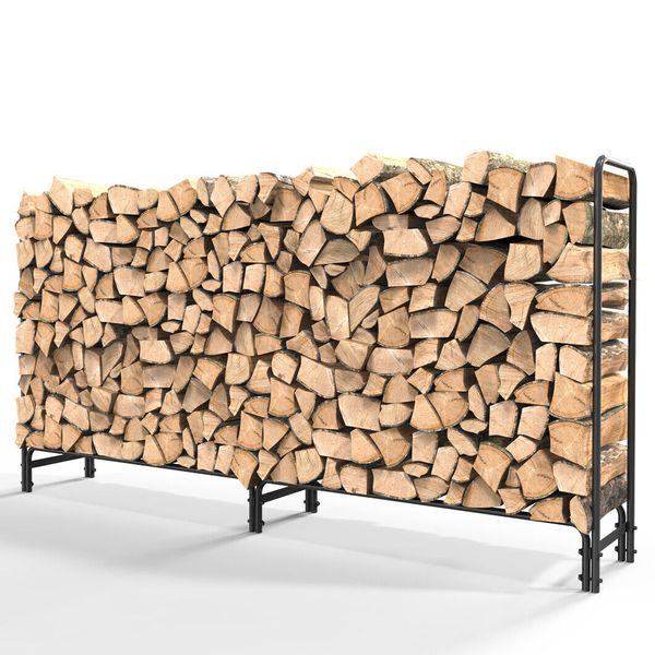 Extra Large 8Ft Outdoor Firewood Rack Strong Metal Log Rack Holder Wood Stackers