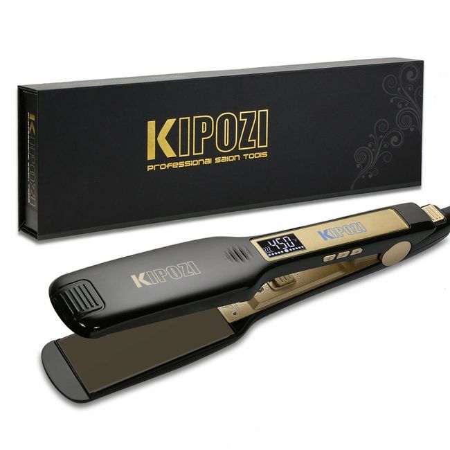 KIPOZI  Hair Straightener  Titanium Wide Flat Iron ProfessionalBlack Heat Fast