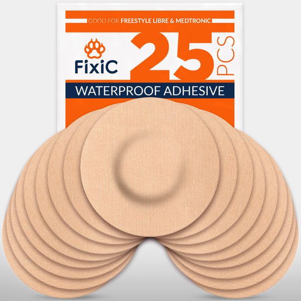 FixiС Adhesive Patches 25 Pack 3 1/2" – Good for Libre 1, 2, 3 – Enlite – Guardian – Waterproof Adhesive Patches – Libre Adhesive Covers – Pre-Cut – The Best Fixation for Your Sensor! (Tan)