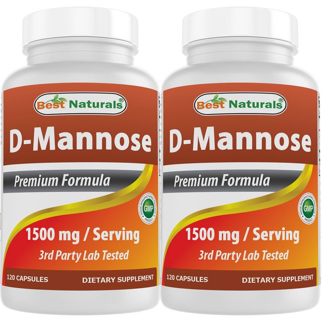 2 Pack Best Naturals D-Mannose 1500 mg 120 Capsules