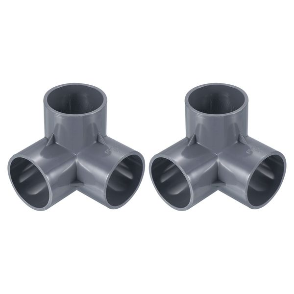 PATIKIL 2pcs 50mm 3 Way Elbow Pipe Fitting UPVC Joint Coupling Pipe Adapter for Pipe Connection Gray