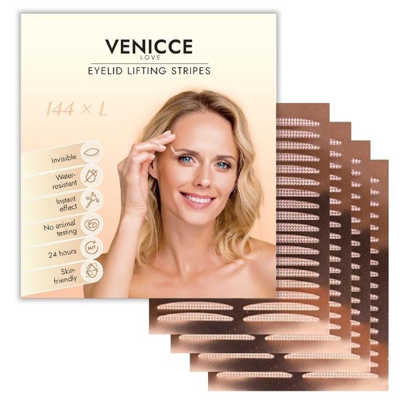 Venicce Love Adesivi a Doppia Palpebra, Strisce Adesivi per Palpebre Cadenti, Double Eyelid Tape, Invisibile Nastro a Doppia Palpebra, Occhi Autoadesivi Fibra, Nastro Adesivo per Palpebre 144XL