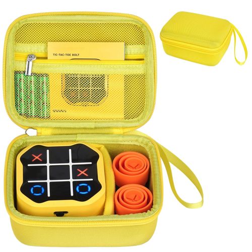 MGZNMTY Travel Case Compatible with Giiker Tic Tac Toe Bolt Electronic Game, 3-in-1 Handheld Puzzle Game Console Toys Box for Kids (Only Case) (Yellow)