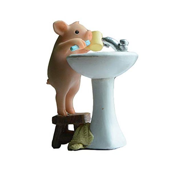 Gemmia Miniature Pig Figurine- Brushing Teeth Pig Statue