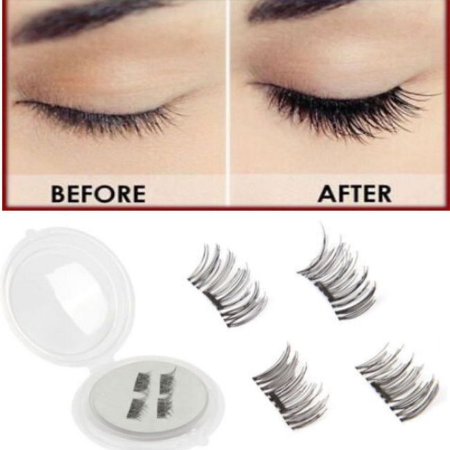 4Pcs Double Magnetic False Eyelashes Reusable 3D Natural Eye Lashes Extension US