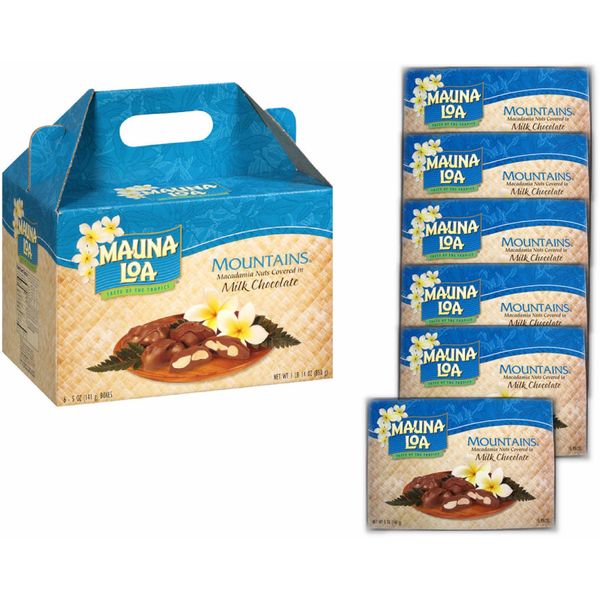 Mauna Loa Mountains, Chocolate Covered Macadamia Nuts in Milk Chocolate (6 Individually Wrapped Boxes in Carrying Case),850 grams