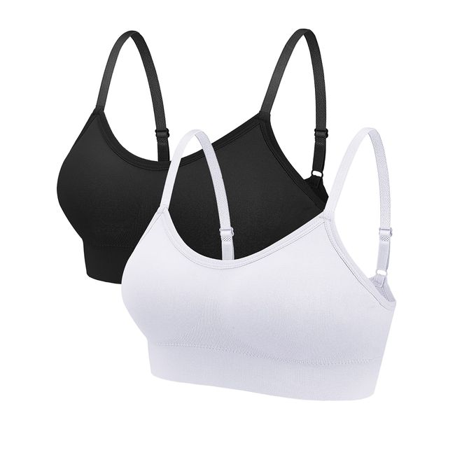 2er Pack Damen BHS ohne Bügel Kabelloser Sport BH Gepolstert Bralette Nahtloser BH Camisole Tanktop Mädchen (M)