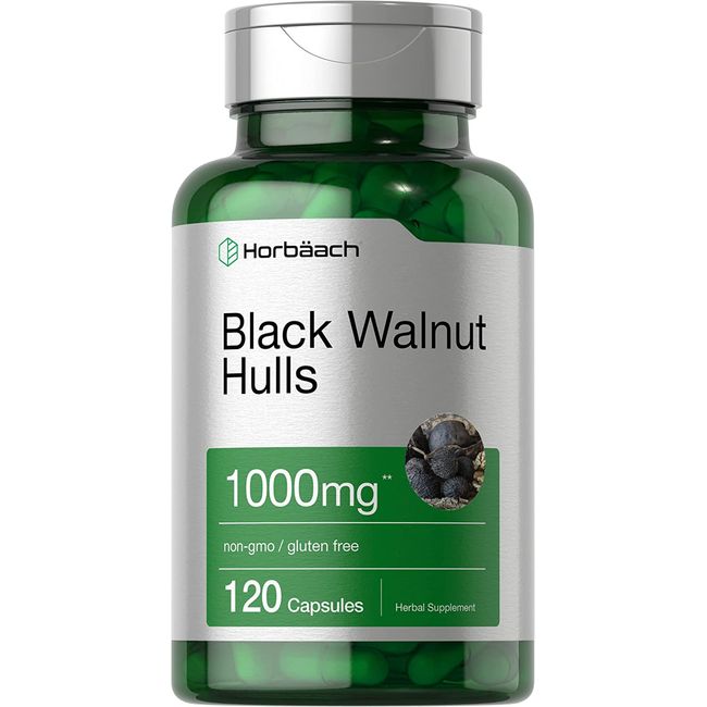 Black Walnut Hulls 1000 mg, 120 Capsules, Non-GMO & Gluten Free, by Horbaach