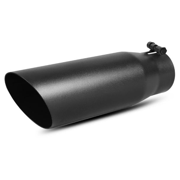 AUTOSAVER88 2.75 Inch Exhaust Tip, 2.75" Inlet 3.5" Outlet 12" Overall Length Stainless Steel Diesel Exhaust Tail Tip for 2 3/4 Inch Tailpipe, Black Powder Coated Finish, Slant Angle Cut, Bolt On