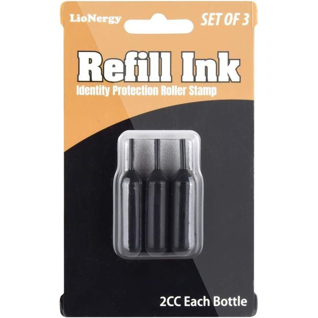 LioNergy Identity Protection Roller Stamp Refill Ink - Black, 3 Count