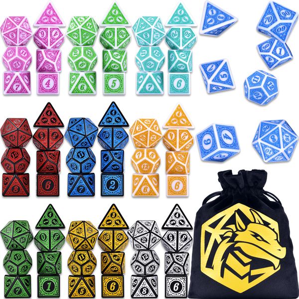 Amiven DND Dice Set 10 x 7 Retro Polyhedral Dice for Dragons and Dungeons Tabletop Role-Playing Games, 70 Pieces RPG Dice