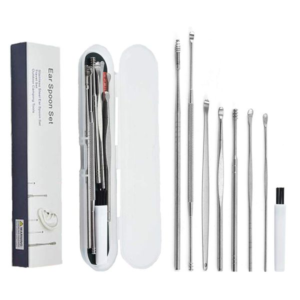 Ear Wax Removal Kit, 8 Pcs Ear Pick Earwax Removal Tool, Ear Cleansing Tool Set, Stainless Steel Ear Wax Remover with Storage Box, Reusable Ear Curette Wax Removal Set for Children & Adults