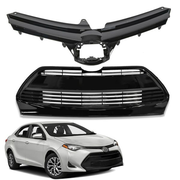 Front Bumper Upper & Lower Grille Assembly For 2017-2019 Toyota Corolla L/LE/XLE