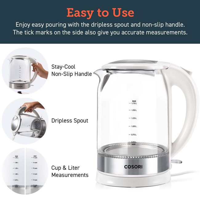 Speed-Boil Electric Kettle For Coffee & Tea - 1.7L Water Boiler