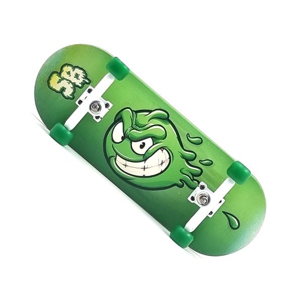 SPITBOARDS 34mm x 96mm Pro Fingerboard Set-Up (Complete) | Real Wood Deck | Pro Trucks with Lock-Nuts and Pro Bushings | Polyurethane Pro Wheels with Bearings | Slimeball (Green Version)