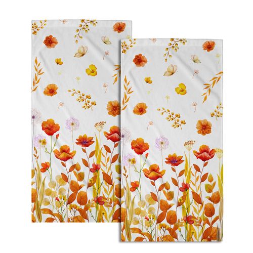 Imiss Orange Wildflowers Hand Towels Fall Yellow Poppy Floral Watercolor Botanical Bathroom Towel Set of 2 Autumn Seasonal Soft Absorbent Bath Guest Towels for Gym,Spa,Hotel