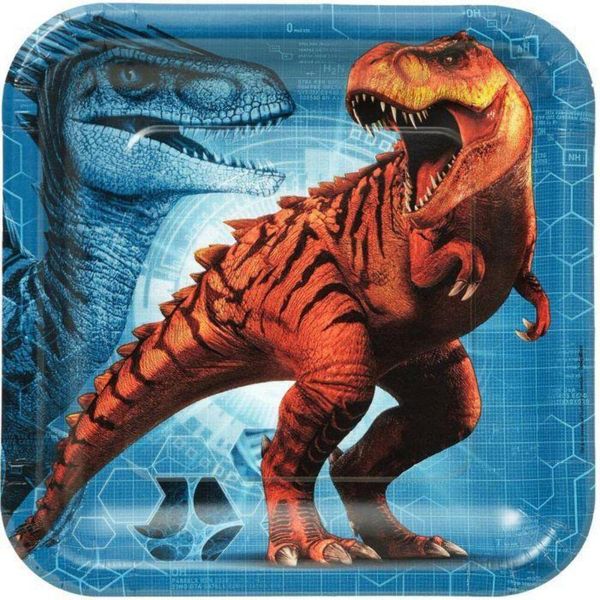 Square Plates (Pack of 8) - 9" - Colorful Paper Party Plates - Perfect for Themed Birthdays and Celebrations, Jurassic World