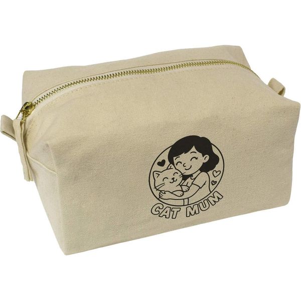 'Cat Mum' Canvas Wash Bag/Makeup Case (CS00044629)