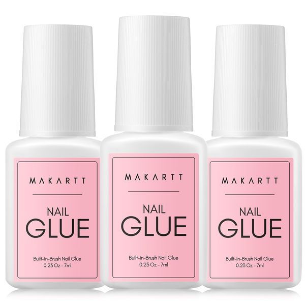 Makartt Nagelkleber für Kunstnägel - 3 Stück Nagelkleber Set mit Pinsel Extra Stark und Schnelltrocknend Nail Glue für Tips Nägel Professionelle, Perfekt für Nagelverlängerung Nail Art Design