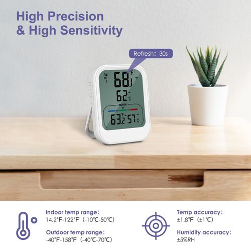 OQIMAX Indoor Outdoor Thermometer Wireless - Digital Room Thermometer Hygrometer with Remote Sensor, Humidity and Temperature Gauge Monitor with LCD Display, MAX/MIN Record, for Home Garden Cellar