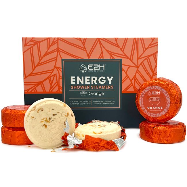 E2H Shower Steamers Aromatherapy Tablets, 6 Orange Shower Bombs Scented with Essential Oils - Steam Shower Tablets to Help Your Increase Your Energy Levels