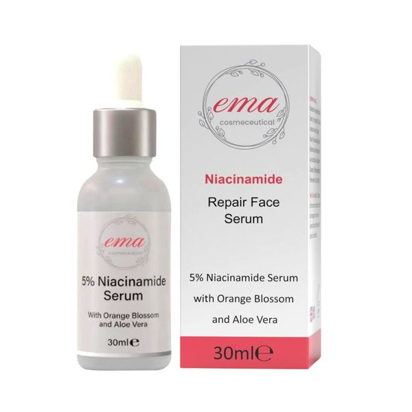 Ema Cosmeceutical 5% Niacinamide Facial Serum with aloe vera and orange blossom – Minimises Pores & Fights Acne | Skin Brightening Serum | Dark Spots Remover| Anti-Redness 30ml