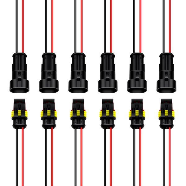 Waterproof Electrical Connector 1.5mm Series Terminal Wire Connectors Plug 2 Pin Way Automotive with for Wire 20AWG Marine for Car, Truck, Boat, 6 Pack