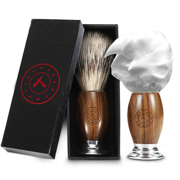 Synthetic Badger Hair Shaving Brush - Futura Synthetic Badger Hair + Handmade Sandalwood Shave Brush, Exfoliating Stiff Bristles, Thick & Creamy Lather For A Great Shave, Pre-Shave & Barber Approved