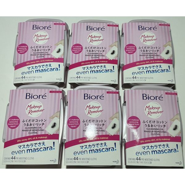 6 Packs BIORE’ MAKEUP REMOVING CLOTHS ~ 44 count Ea. Pack ~ BEST MAKEUP REMOVER!