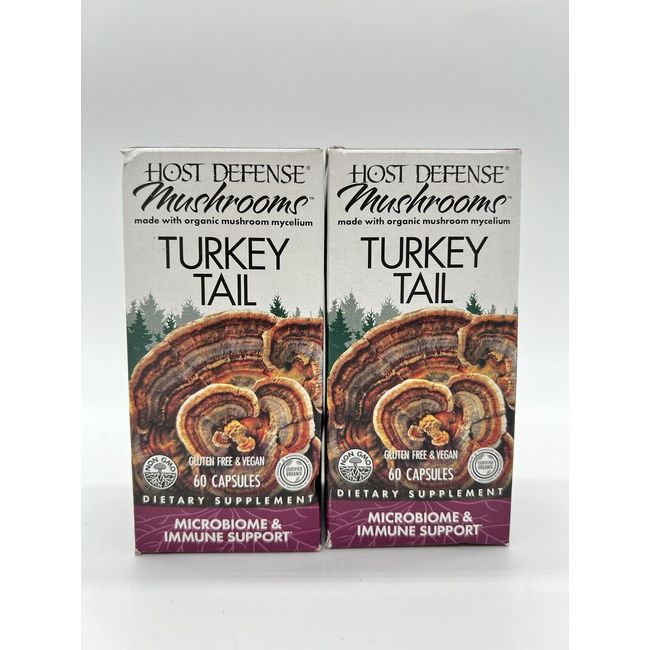 2 Pack Host Defense Turkey Tail Capsules Immune Support 60 Count Ea- Exp.12/2025