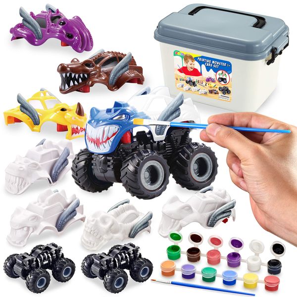 JOYIN Kids Craft Kit Build & Paint Your Own Monster Car Art & Craft Kit DIY Toy Set Make Your Own Monster Friction Powered Truck, Presents for Kids