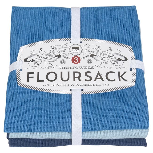 Now Designs Floursack Kitchen Dish Towels, 20 x 30in, Moonlght Blue Indigo, 3 Count