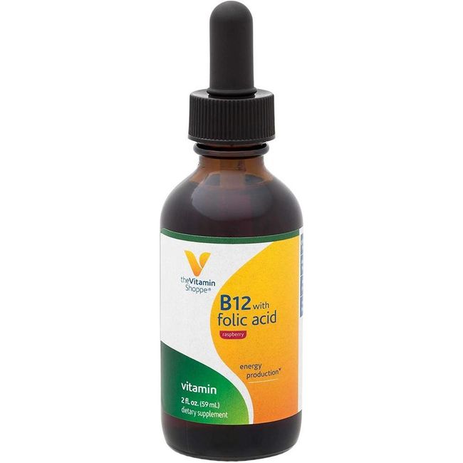 Folic acid raspberry flavored liquid vitamin B12 energy generator folic acid from USA direct purchase One daily serving of Vitamin Shoppe (2Fl Oz.), quantity, see details