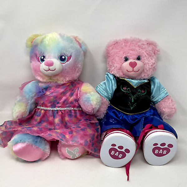 Build A Bear Rainbow Pink Teddy Plush Princess Dress Shoes Tie Dye Lot of 2