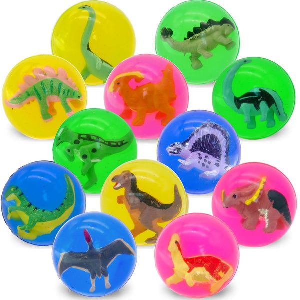 METHPY 12 Pieces Bouncy Balls for Kids with 3D Dinosaur Inside, Dinosaur Party Favors, 1.7inch Dino High Bounce Balls, Dinosaur Party Favors and Goodie Bag Fillers for Kids,Stuffers for Birthday Party