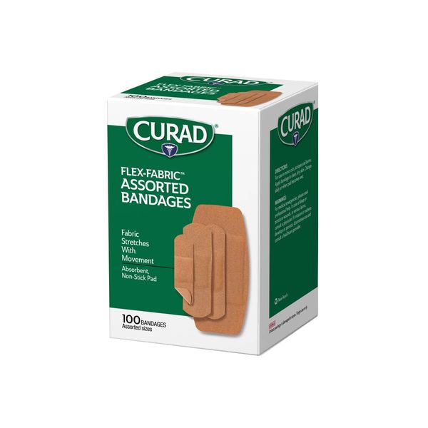 Curad Flex-Fabric Adhesive Bandages, Assorted Sizes, 100 Count (Pack of 6)