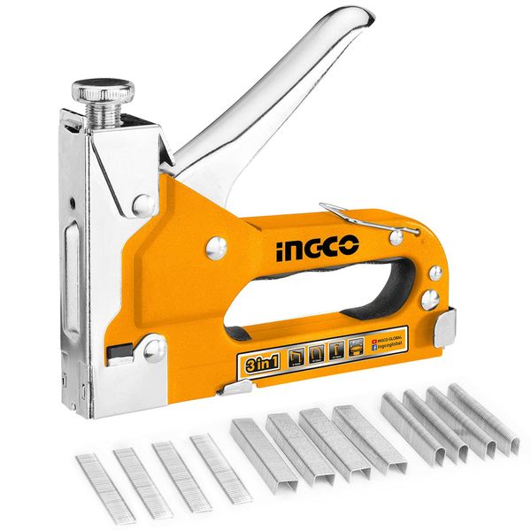 INGCO HSG1405 3-in-1 Hand Tacker with 600 Replacement Needles Staple Gun