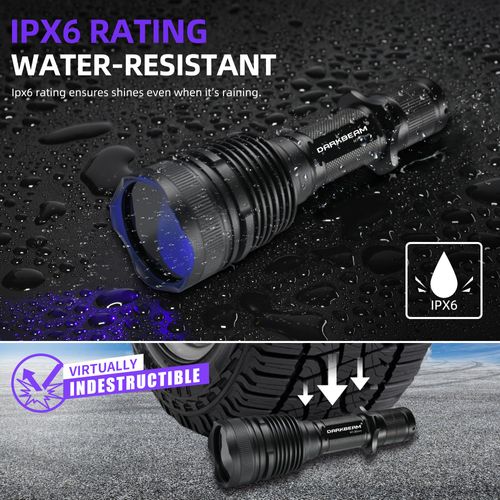 DARKBEAM UV Flashlight 365nm Black Light - Woods Lamp 20W High Power Rechargeable Ultraviolet Light with Filter - Detector for Pet Urine & Leak, Searching Rocks/Scorpion - Resin Curing