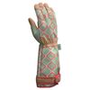 Digz Rose Pruning Vegan Leather Garden Gloves, Long Forearm Protective Cuff with Touchscreen Compatible Finger Tips, Red Geometric Pattern, Medium