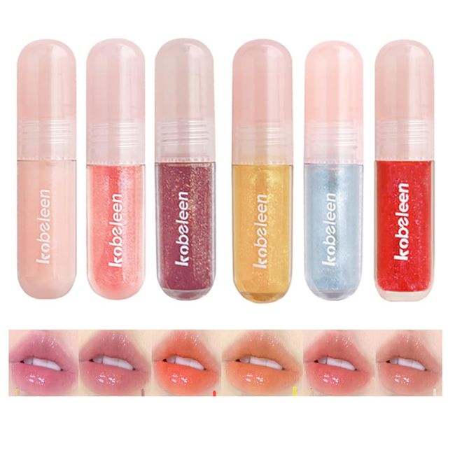 Hydrating Lip Glow Oil 6 Colors Moisturizing Shiny Non-Sticky Long Lasting Lip Gloss Set Tinted Lip Balm Lip Care Lip Plumper Gloss