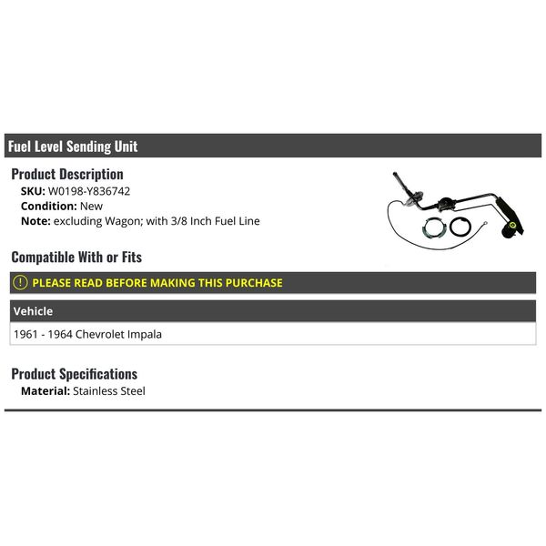 Fuel Level Sending Unit - Compatible with 1961-1964 Chevy Impala (Excluding Wagon)