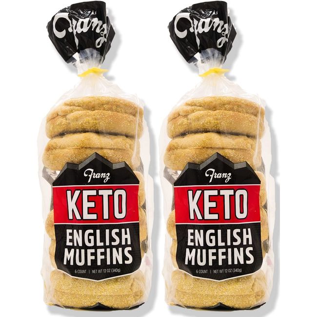 Franz Bakery Keto English Muffins with Living Chic Keto Lifestyle Guide 2 Pack (2 x 12oz)