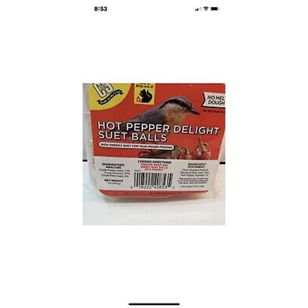 C&S Hot Pepper Delight Suet Balls, No Melt, 1 Lb, Bird Food Squirrels Hate Pics