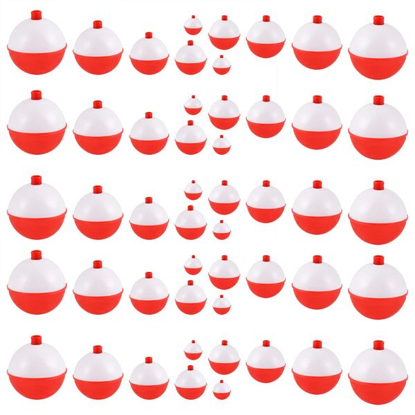 Coopay Fishing Bobbers 30Pcs-50Pcs/Lot Hard ABS Fishing Floats Set Snap on Float Red/White Bobbers Push Button Round Buoy Floats Fishing Tackle Accessories (1inch-50pcs)