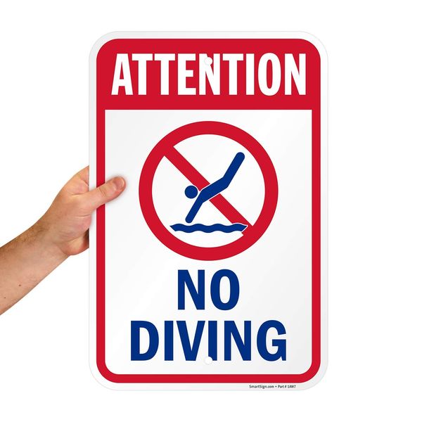 SmartSign "Attention - No Diving" Sign | 12" x 18" Aluminum