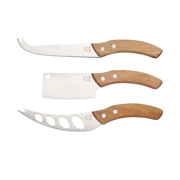 Artesa Stainless Steel Three Piece Cheese Knife Set with Acacia Wood Handles, Cheese Gift Set