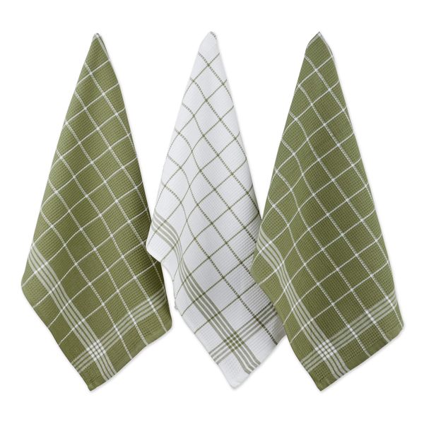 DII Waffle Weave Kitchen Collection, 100% Cotton, Dishtowel Set, Leaf Green 6 Piece