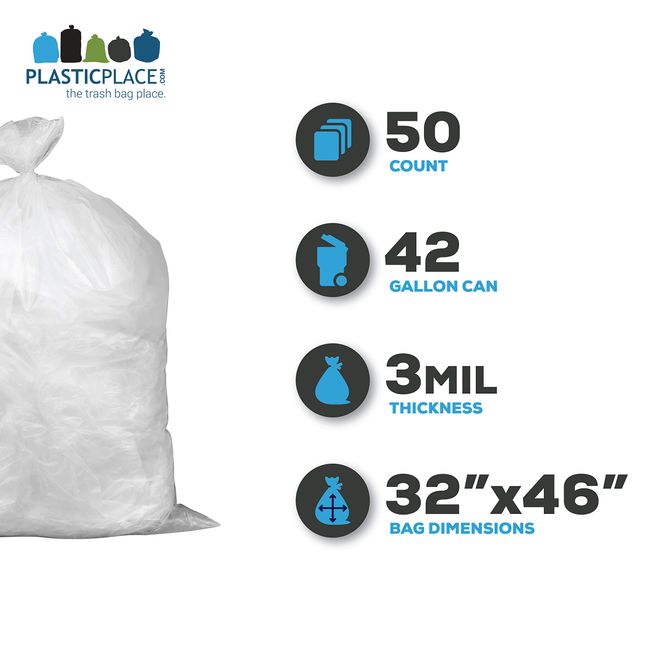 Plasticplace 55 Gallon Black Trash Bags 3.0 Mil 40 x 50 (50 Count)