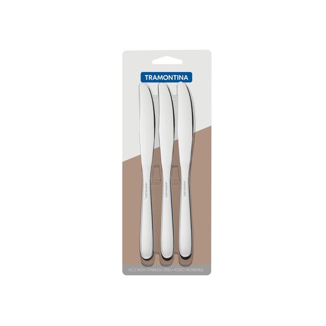 Tramontina 66902/031 Tramontina Table Knife, Malaysia, 8.3 inches (21 cm), Set of 3, All Stainless Steel, Dishwasher Safe, Durable, Lightweight, Made in Brazil